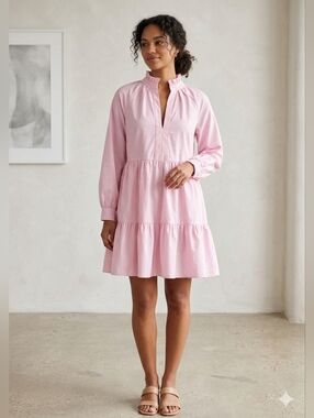 Emery Rose Pink Tiered Ruffle-Neck Long-Sleeve Dress Size Small NWT